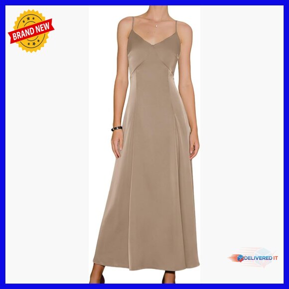 Dresses & Skirts - Satin A-Line Midi Dress with Spaghetti Straps for Formal Wedding Guest